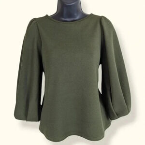 Green Envelope Puffy Sleeve Blouse